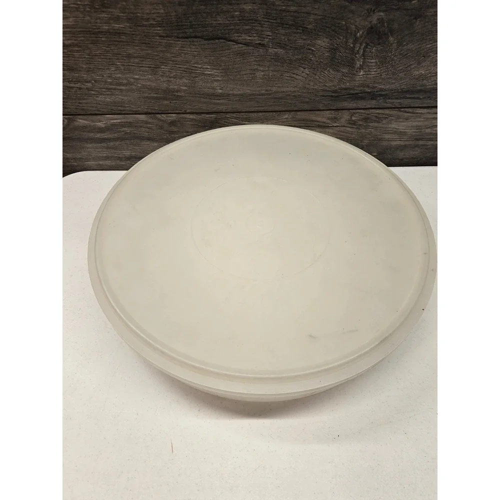 Vintage Tupperware Sheer White Round Storage Container Base 242-2 with lid 12.5